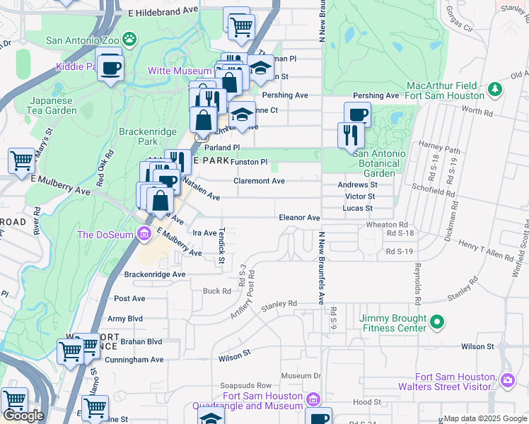 map of restaurants, bars, coffee shops, grocery stores, and more near 336 Natalen Avenue in San Antonio