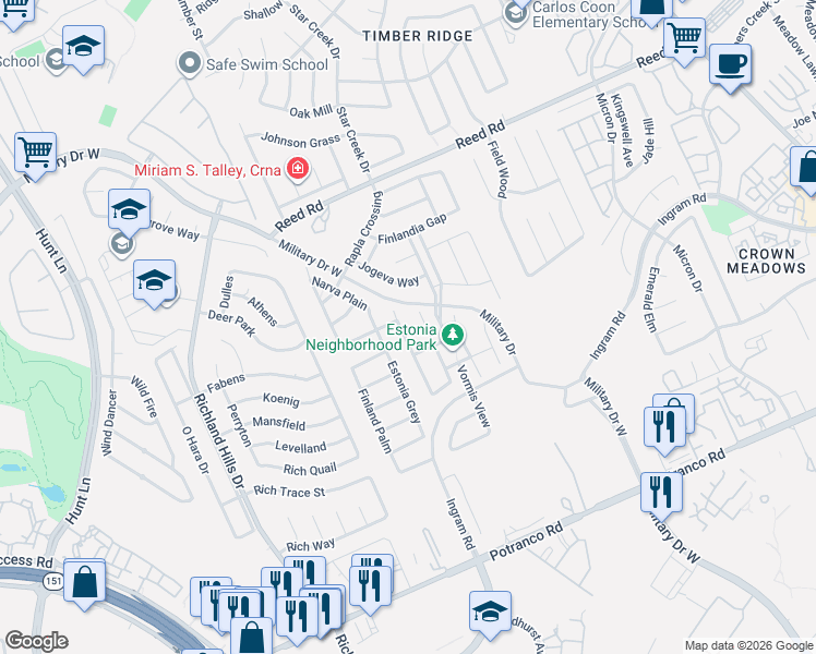 map of restaurants, bars, coffee shops, grocery stores, and more near 1906 Viljandi Moon in San Antonio