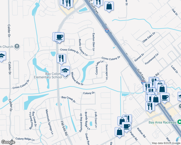 map of restaurants, bars, coffee shops, grocery stores, and more near 236 River Basin Lane in Dickinson