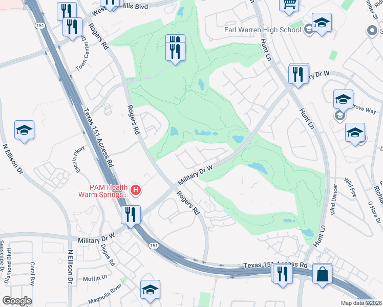 map of restaurants, bars, coffee shops, grocery stores, and more near 2006 Simpson Trail in San Antonio