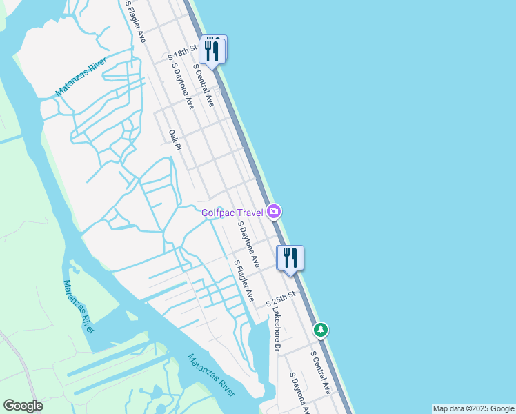 map of restaurants, bars, coffee shops, grocery stores, and more near 2236 Flagler Beach to Marineland Trail in Flagler Beach