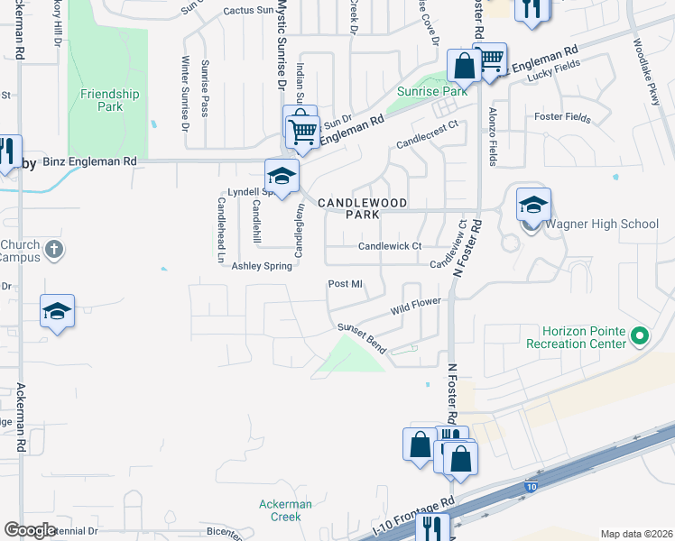 map of restaurants, bars, coffee shops, grocery stores, and more near 6229 Candleview Court in San Antonio