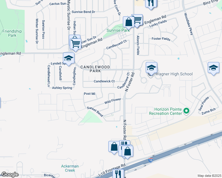 map of restaurants, bars, coffee shops, grocery stores, and more near 6337 Candleview Court in San Antonio