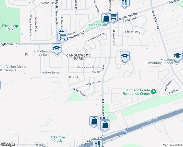 map of restaurants, bars, coffee shops, grocery stores, and more near 6337 Candleview Court in San Antonio
