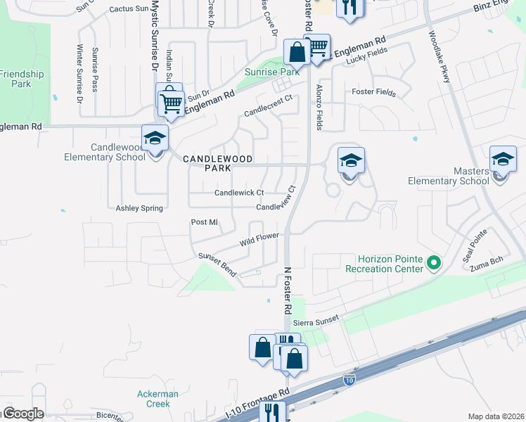 map of restaurants, bars, coffee shops, grocery stores, and more near 6337 Candleview Court in San Antonio