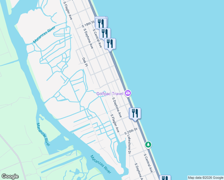 map of restaurants, bars, coffee shops, grocery stores, and more near 2225 South Daytona Avenue in Flagler Beach