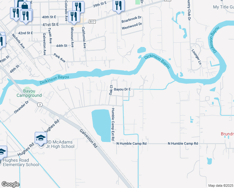 map of restaurants, bars, coffee shops, grocery stores, and more near 5113 Cottonwood Circle in Dickinson