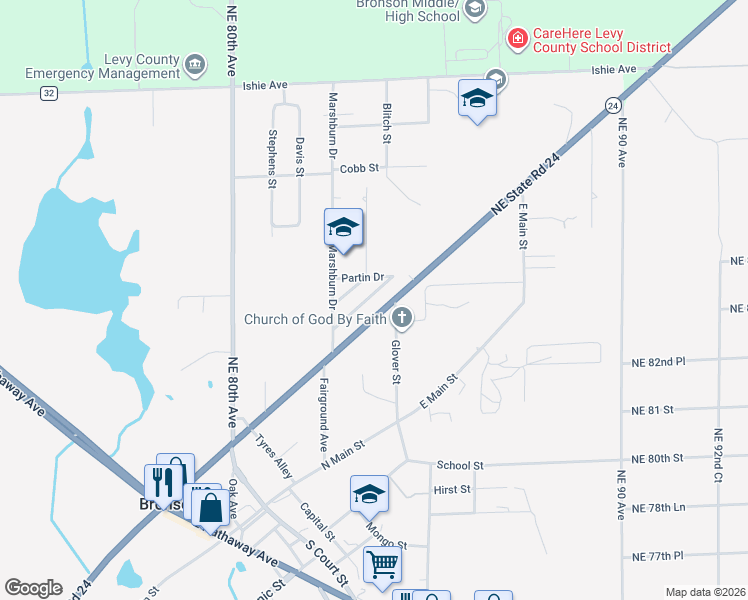 map of restaurants, bars, coffee shops, grocery stores, and more near 480 Margaret Street in Bronson