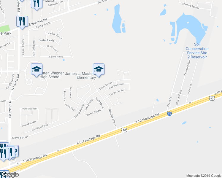 map of restaurants, bars, coffee shops, grocery stores, and more near 7134 Capricorn Way in Converse