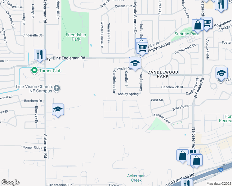 map of restaurants, bars, coffee shops, grocery stores, and more near 3506 Candlehead Lane in San Antonio