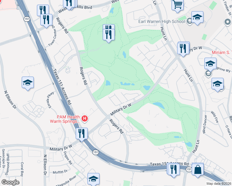 map of restaurants, bars, coffee shops, grocery stores, and more near 2006 Simpson Trail in San Antonio