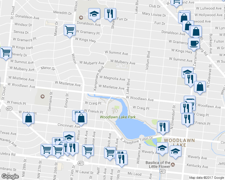 map of restaurants, bars, coffee shops, grocery stores, and more near 2204 West Mistletoe Avenue in San Antonio