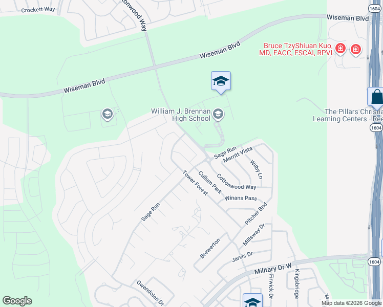 map of restaurants, bars, coffee shops, grocery stores, and more near 2215 Derussy Hills in San Antonio