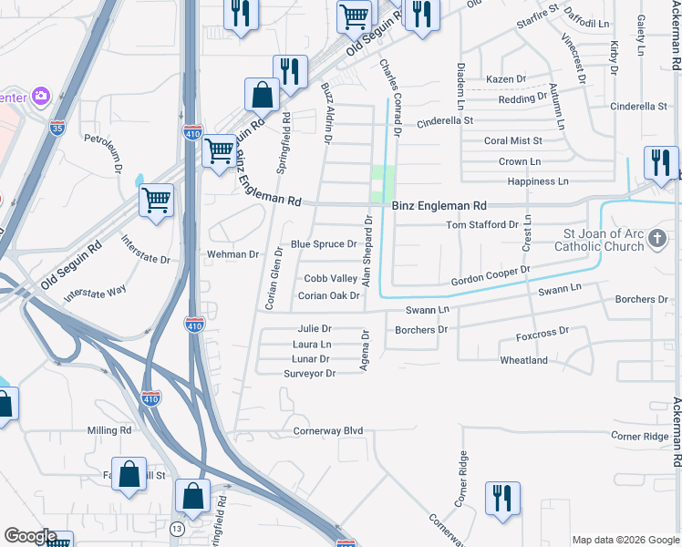 map of restaurants, bars, coffee shops, grocery stores, and more near 4863 Cobb Valley in San Antonio