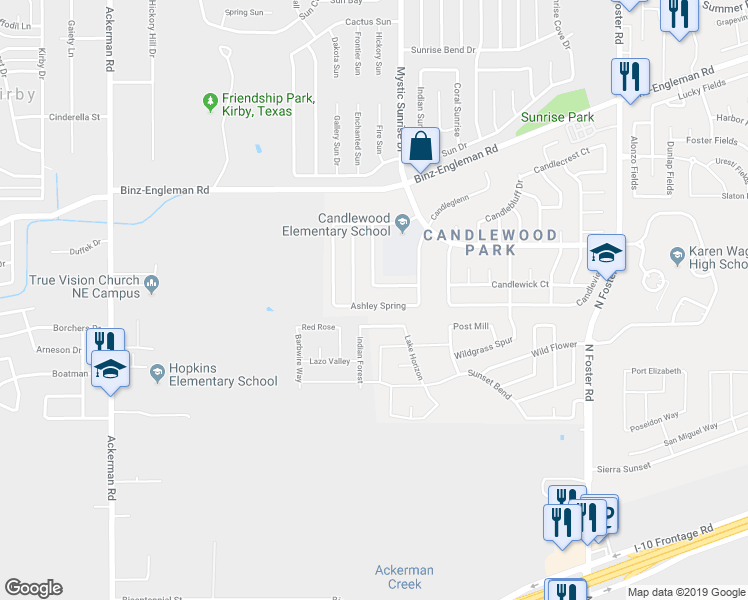 map of restaurants, bars, coffee shops, grocery stores, and more near 6115 Ashley Spring in San Antonio