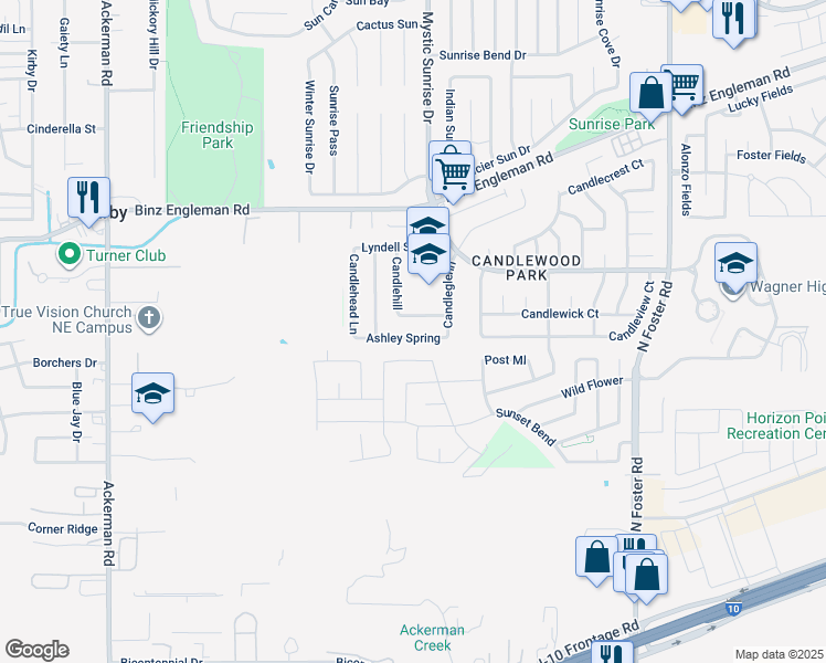 map of restaurants, bars, coffee shops, grocery stores, and more near 6115 Ashley Spring in San Antonio