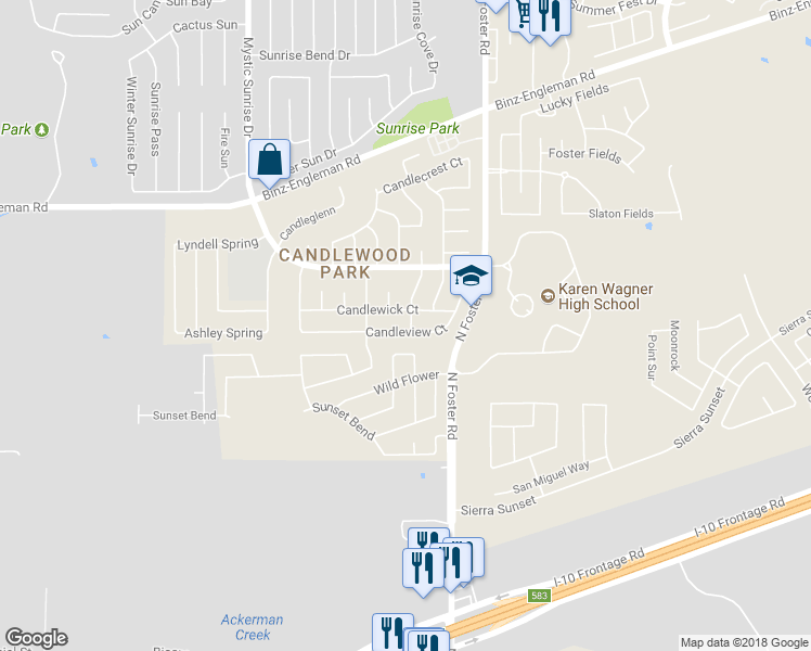 map of restaurants, bars, coffee shops, grocery stores, and more near 6337 Candleview Court in San Antonio