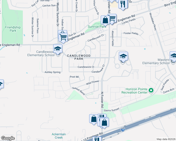 map of restaurants, bars, coffee shops, grocery stores, and more near 6301 Candleview Court in San Antonio