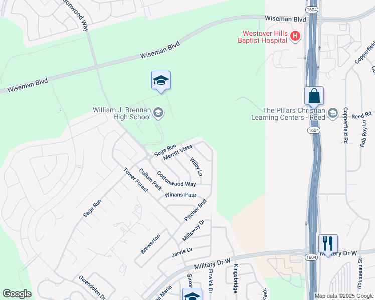 map of restaurants, bars, coffee shops, grocery stores, and more near 2006 Wilby Lane in San Antonio