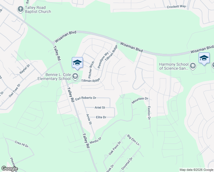 map of restaurants, bars, coffee shops, grocery stores, and more near 12915 Renley Crest in San Antonio