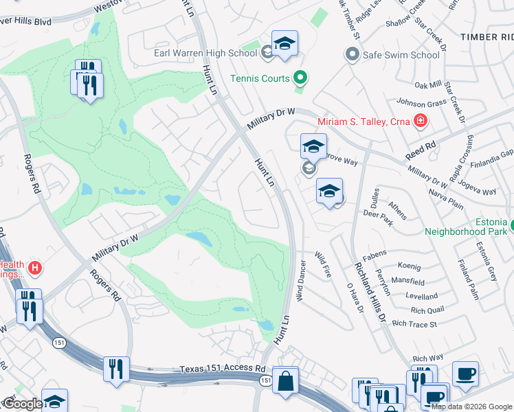 map of restaurants, bars, coffee shops, grocery stores, and more near 9458 Mariposa Pass in San Antonio