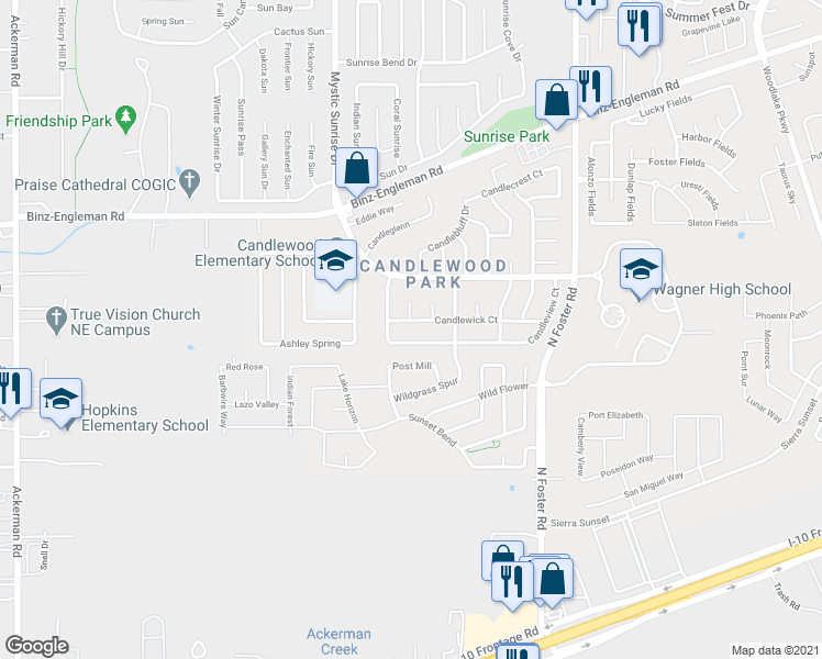 map of restaurants, bars, coffee shops, grocery stores, and more near 6229 Candleview Court in San Antonio