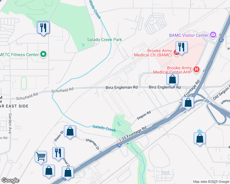 map of restaurants, bars, coffee shops, grocery stores, and more near 3644 Binz-Engleman Road in San Antonio