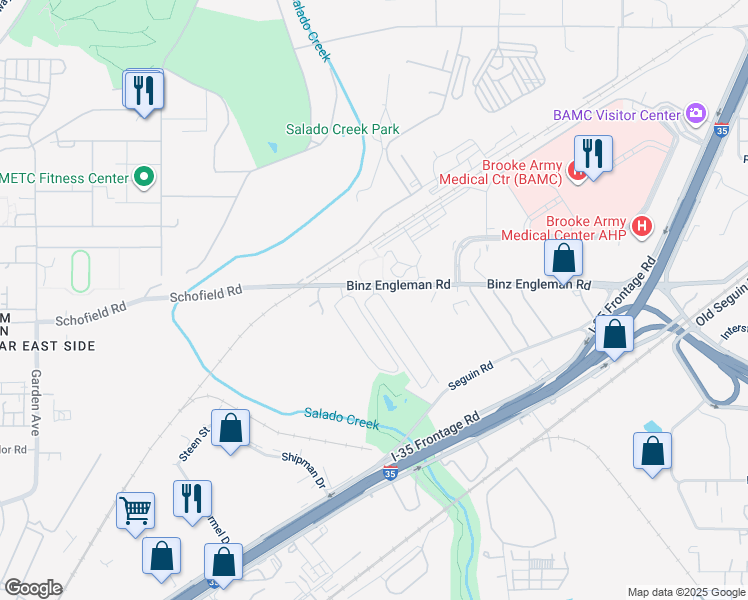 map of restaurants, bars, coffee shops, grocery stores, and more near 3644 Binz-Engleman Road in San Antonio