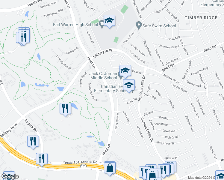 map of restaurants, bars, coffee shops, grocery stores, and more near 9730 Wind Dancer in San Antonio