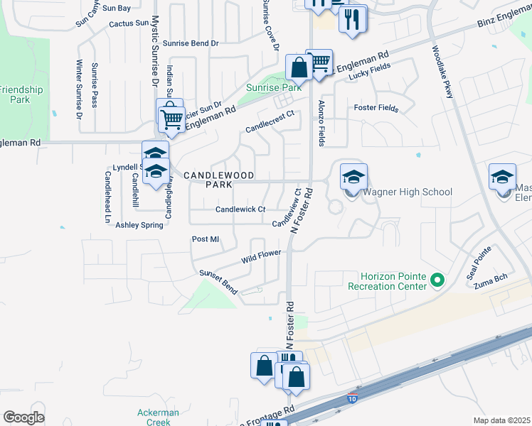 map of restaurants, bars, coffee shops, grocery stores, and more near 6337 Candleview Court in San Antonio