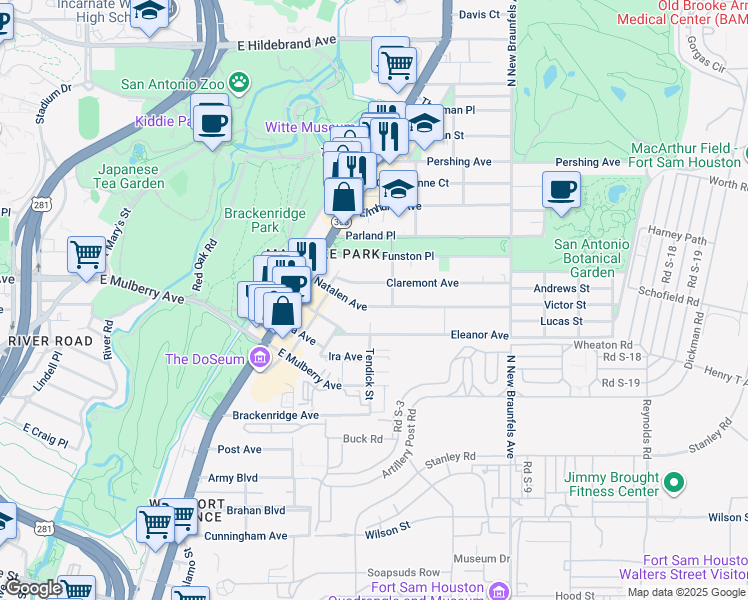 map of restaurants, bars, coffee shops, grocery stores, and more near 236 Natalen Avenue in San Antonio