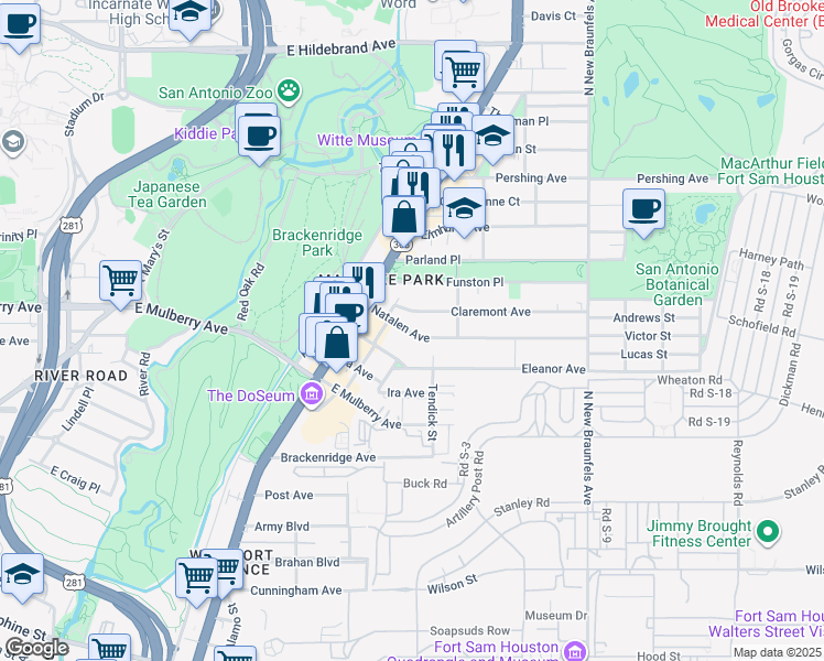 map of restaurants, bars, coffee shops, grocery stores, and more near 236 Natalen Avenue in San Antonio