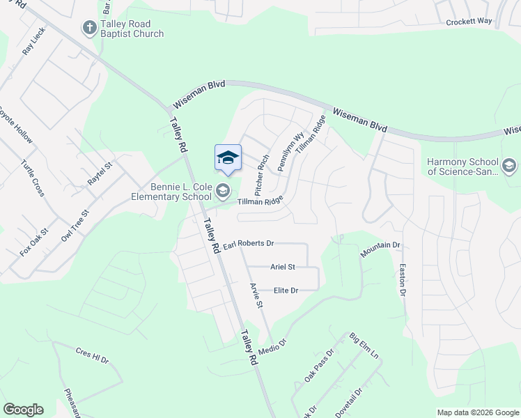 map of restaurants, bars, coffee shops, grocery stores, and more near 13142 Maridell Park in San Antonio