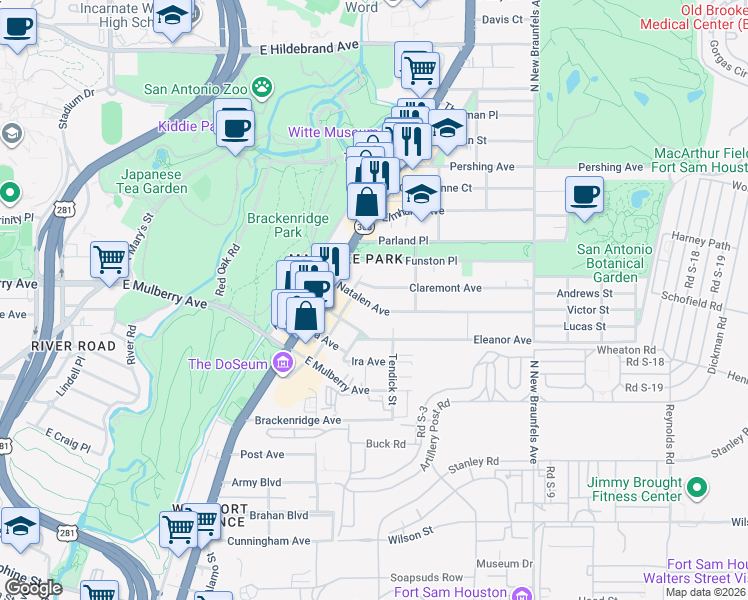 map of restaurants, bars, coffee shops, grocery stores, and more near 236 Natalen Avenue in San Antonio