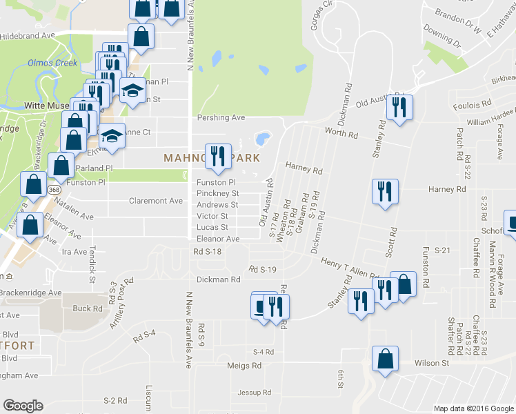 map of restaurants, bars, coffee shops, grocery stores, and more near 316 Pinckney Street in San Antonio