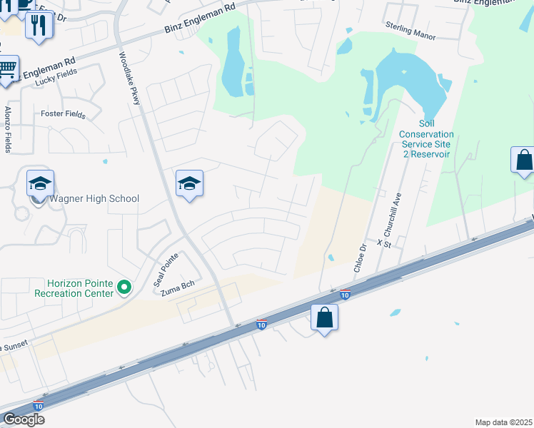 map of restaurants, bars, coffee shops, grocery stores, and more near 7303 Capricorn Way in Converse