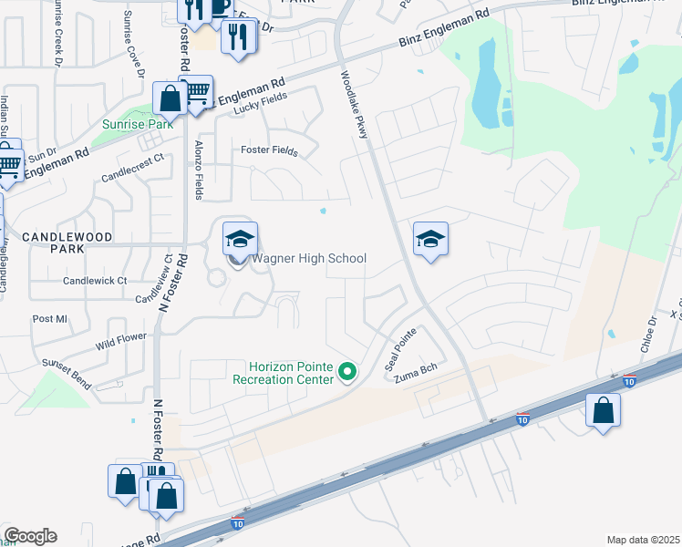 map of restaurants, bars, coffee shops, grocery stores, and more near 6916 Shell Beach in Converse