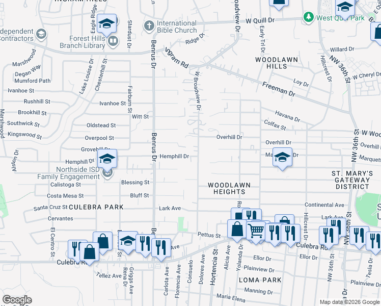 map of restaurants, bars, coffee shops, grocery stores, and more near in San Antonio