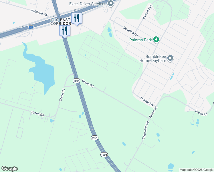 map of restaurants, bars, coffee shops, grocery stores, and more near 10225 Green Road in Converse