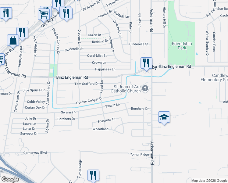 map of restaurants, bars, coffee shops, grocery stores, and more near 5231 Alan Bean Drive in San Antonio