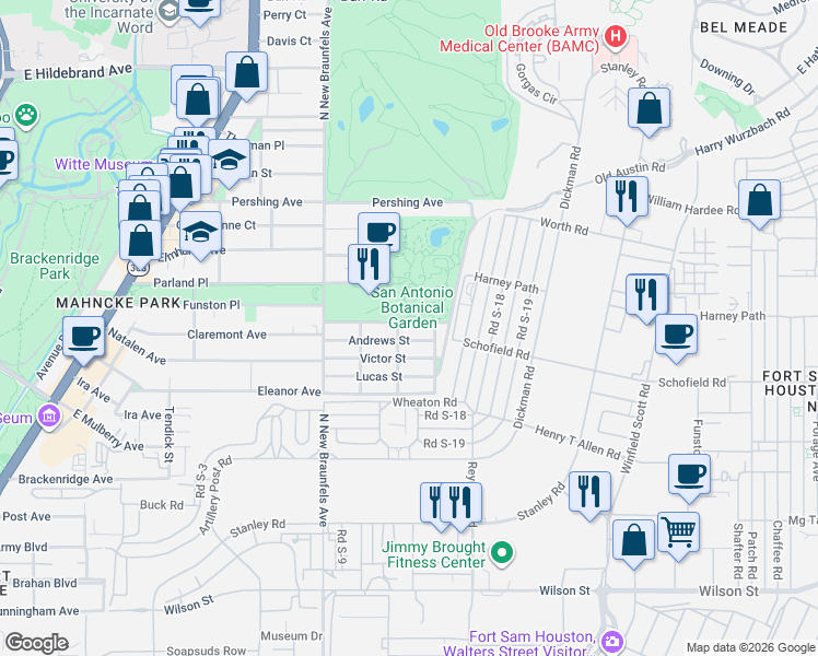 map of restaurants, bars, coffee shops, grocery stores, and more near 316 Pinckney Street in San Antonio