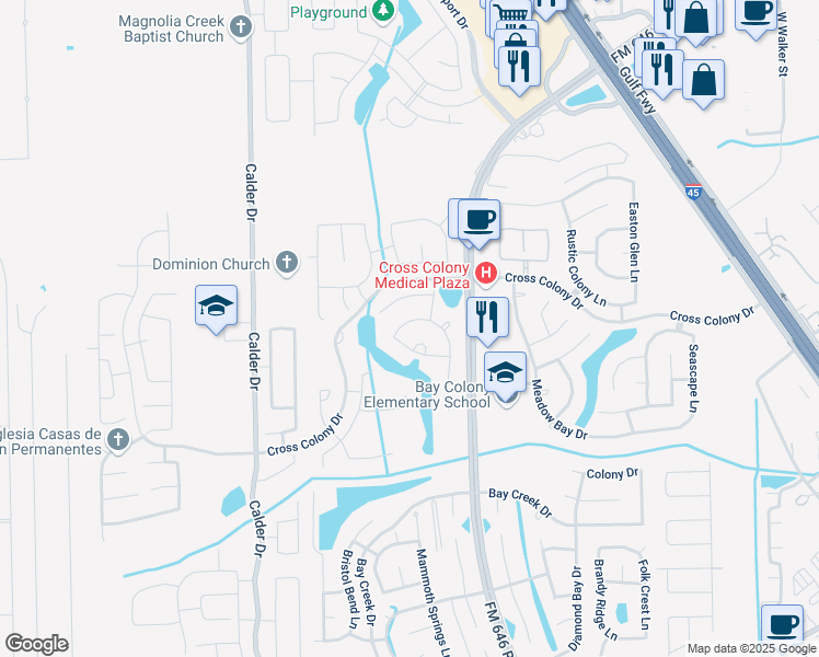 map of restaurants, bars, coffee shops, grocery stores, and more near 2866 Cool Spring Ln in Dickinson