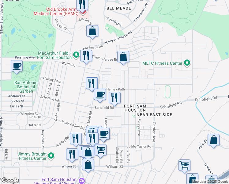 map of restaurants, bars, coffee shops, grocery stores, and more near 2652 Harney Path in San Antonio