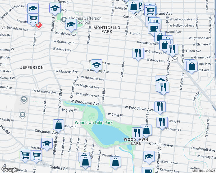 map of restaurants, bars, coffee shops, grocery stores, and more near 2045 West Magnolia Avenue in San Antonio
