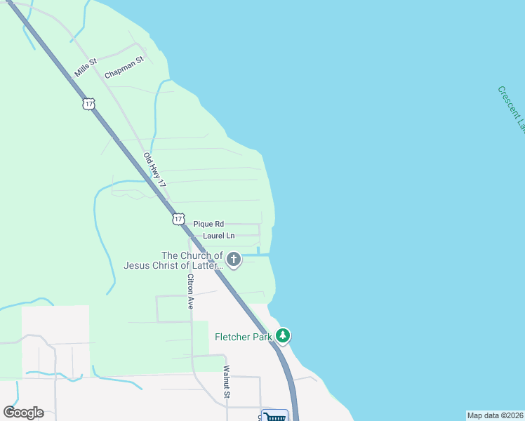 map of restaurants, bars, coffee shops, grocery stores, and more near 104 North Shore Lane in Crescent City