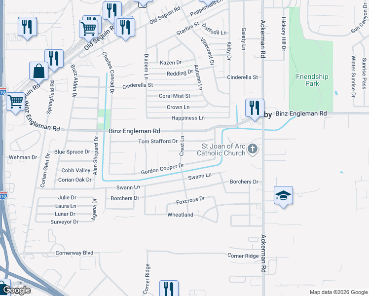 map of restaurants, bars, coffee shops, grocery stores, and more near 5203 Alan Bean Drive in San Antonio