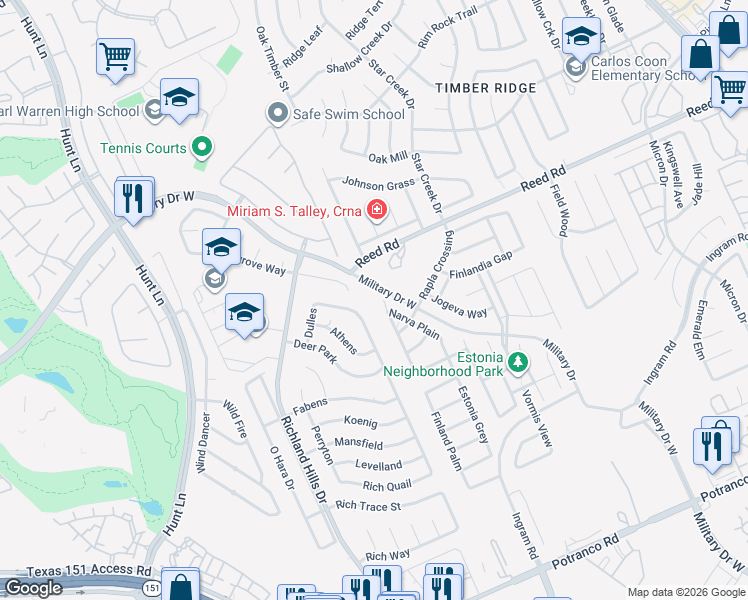 map of restaurants, bars, coffee shops, grocery stores, and more near 1902 Leander in San Antonio