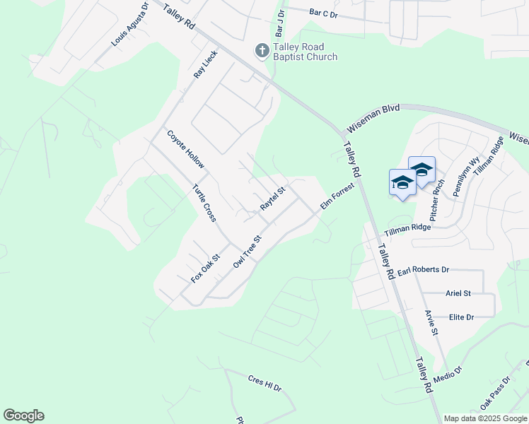 map of restaurants, bars, coffee shops, grocery stores, and more near 13550 Raytel Street in San Antonio
