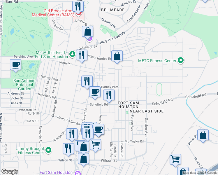 map of restaurants, bars, coffee shops, grocery stores, and more near 2652 Harney Path in San Antonio