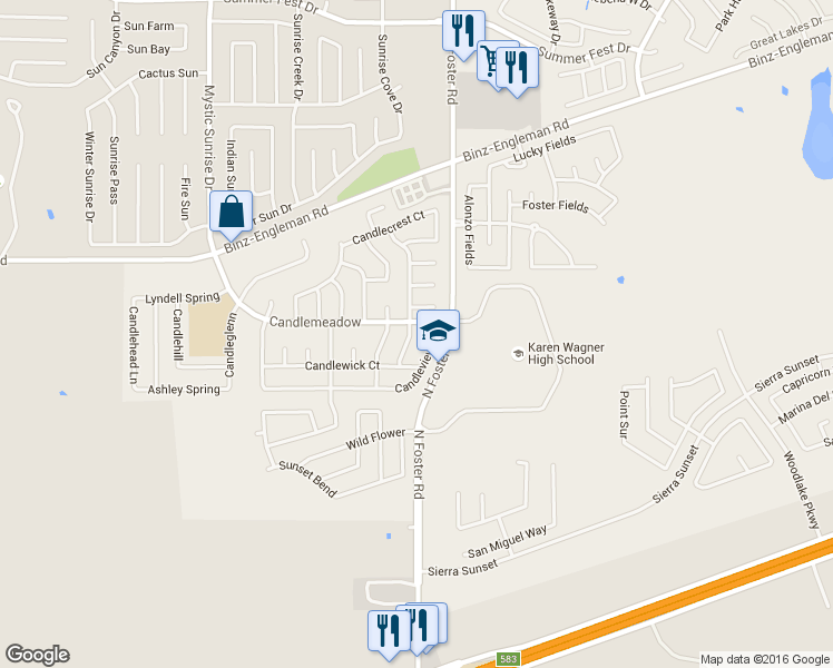 map of restaurants, bars, coffee shops, grocery stores, and more near 2930 Candleside Drive in San Antonio